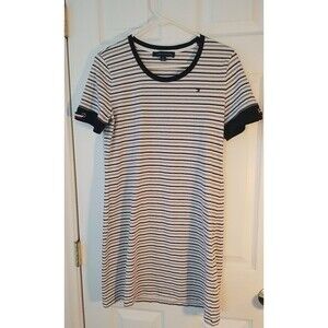 Tommy Hilfiger Y2K Short Sleeve T Shirt Dress Nautical Striped Womens Sz M Vtg